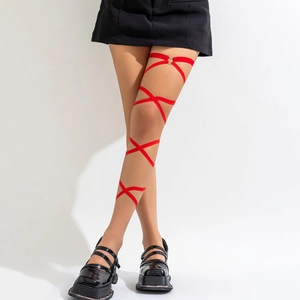 Sexy rote elastische Beinkette mit Herz-Metallschnalle und Kreuzgurt-Design für Damen