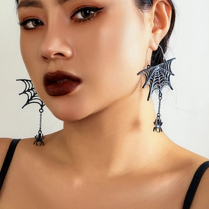 Gothic matte black spider web tassel earrings for Halloween themed costume jewelry
