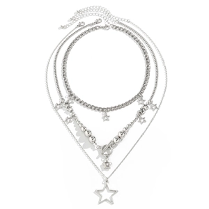 Three-layer silver star pendant necklace set with CCB beads and toggle clasp