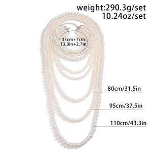 Tabla de tallas detallada del collar de perlas barrocas multicapa con pesos y longitudes