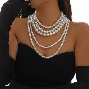 Elegante collar de perlas de varias capas para mujer con cuentas barrocas vintage