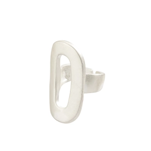 Macro shot of silver textured petal ring with a large oval hollow irregular design