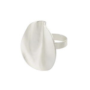 Detailed macro shot showing the irregular wavy metal texture and silver finish of the ring
