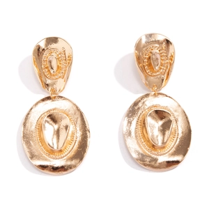 Gold double-layered cowboy hat pendant earrings with a vintage metallic finish