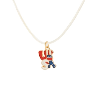 Collana con pendente USA patriottica con smalto rosso bianco blu e bordo dorato