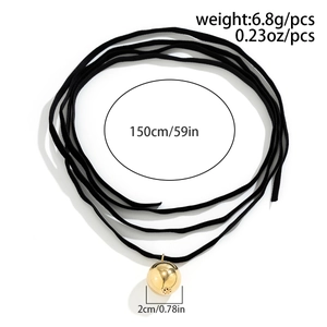 Detailed specs of the 150cm black suede cord necklace with a 2cm gold sphere pendant