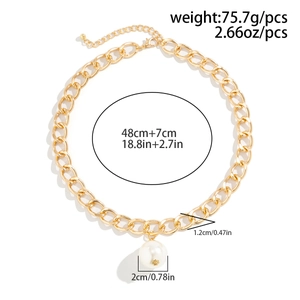Detailed size specifications for gold chunky chain necklace with a large pearl pendant
