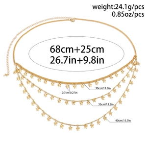 Tableau détaillé des tailles pour chaîne de taille dorée à couches avec pendentifs étoiles