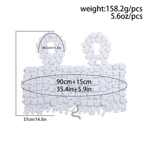 Especificaciones detalladas de la talla del top de cadena de cuerpo con lentejuelas blancas