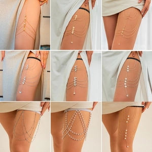 Elastic multilayer leg chains with butterfly and star pendants in gold and silver