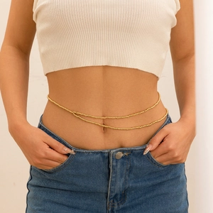 Chaîne de taille sexy dorée à double couche pour femme avec design minimaliste en perles