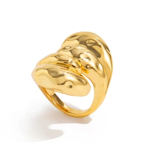 Bague multicouche en or liquide poli au design organique ondulé pour femme
