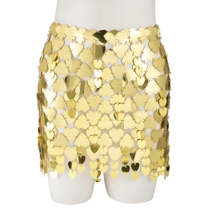 Sexy golden heart sequin body chain mini skirt for beach party or clubwear styling