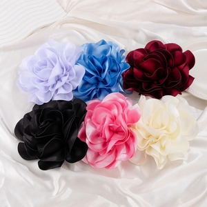 Handmade oversized satin flower brooches in six colors with multi-layered rose petals