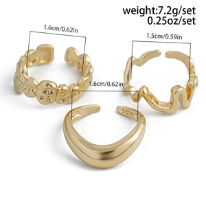 Detailed view of gold rings set with S925 hallmark and measurement specifications