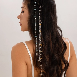 Catena per capelli boho con pietre naturali e ciondoli stella luna per capelli lunghi