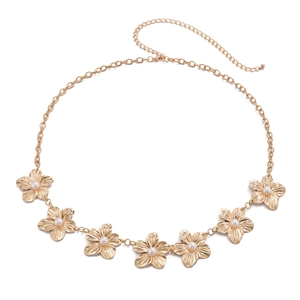 Sexy gold flower body chain with faux pearls for women beach fashion jewelry accessory