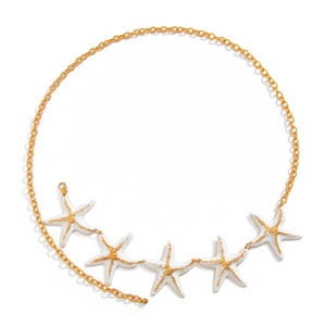 Detail of gold starfish body chain with white pearls and adjustable lobster clasp