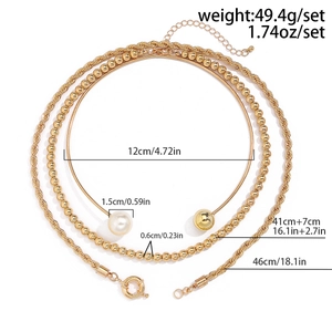 Detailed size and weight specs for a gold punk necklace set with pearls and twisted chains