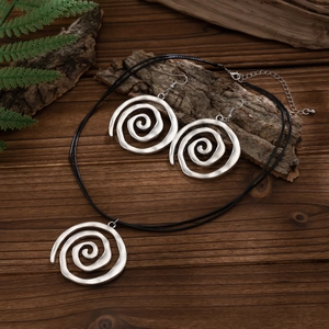 Böhmisches Spiralen Halskette Ohrringe Schmuckset Silber Legierung Geometrisch Gedreht Strand Zubehör Für Damen Schmuck