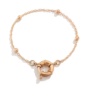 Detail of rose gold snake chain with polished beads and large spring clasp closure