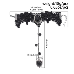 Detailed size parameters for gothic black lace rose bracelet ring with weight and dimensions