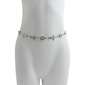 Bohemian zilveren heupketting met cowboyhoed, laars-hangers en turquoise kralen voor dames