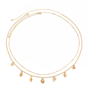 Golden double-layer body chain with starfish shell coconut tree pendants for beach vacation