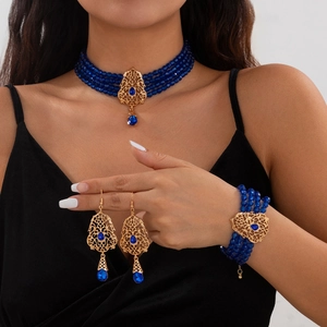 Conjunto de gargantilla de cristal multicapa vintage con borlas de gota y joyería