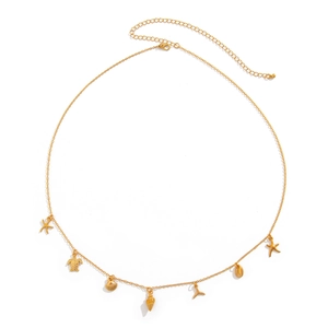 Gold ocean chain belt with starfish, turtle, and seashell charms on white background