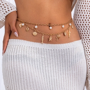 Bohemian Ocean Beach Waist Chain For Women Gold Silver Plated Shell Starfish Imitation Artificial Pearl Charms Belly Chain Body Jewelry
