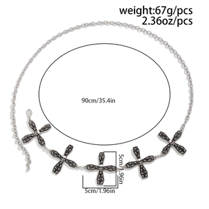 Gothic silver skull cross waist chain specifications: 90cm length and 67g weight details