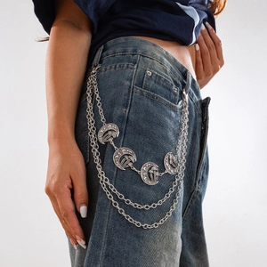 Catena da vita multistrato in argento retrò con ciondoli sole e luna stile punk