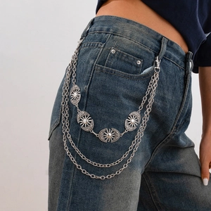 Catena per Pantaloni in Metallo Multistrato Punk Hip Hop da Donna Pendenti con Sole Luna Fungo Gioielli per il Corpo Streetwear