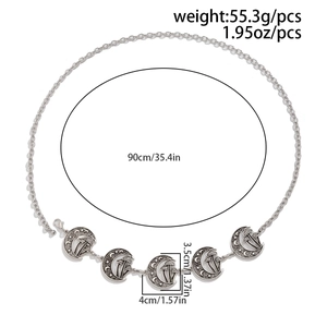 Detailed size chart for silver celestial waist chain with mushroom moon pendants