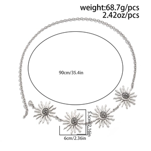 Silver sun and star charm body chain with 90cm total length and 6cm pendant details