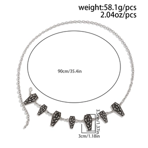 Gothic silver coffin waist chain with skull patterns, measuring 90cm and 58.1g in weight
