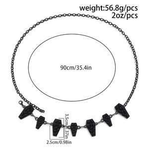 Detailed specs of Gothic black coffin belt chain with 90cm length and 56.8g weight