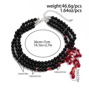 Detailed size specifications of the triple-layer black beaded fringe necklace