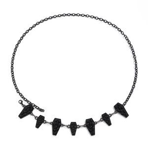 Gothic black coffin pendant body chain necklace with detailed skeletal textures