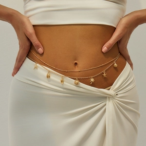 Bohemian Double Layer Waist Chain Starfish Shell Palm Tree Pendant Beach Sexy Belly Chain Gold Silver Metal Jewelry For Women
