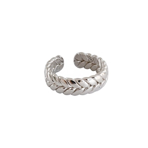 Anello aperto in argento sterling S925 a corda ritorta con texture minimalista