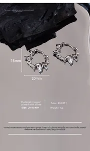 Silver-plated copper earrings featuring an irregular wave design with 20x15mm dimensions