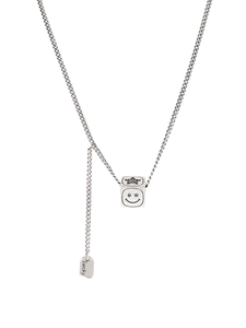 Collana con ciondolo a cubo con faccina e stella con targhetta lucky e catena lucida