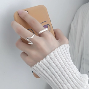 Bague Ouverte Minimaliste Ligne Battement De Coeur Argent Sterling 925 Plaquée Cuivre Réglable Bijoux Femme