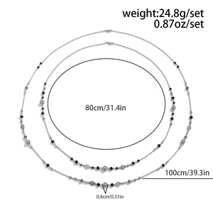 Detailed view showing dimensions and weight of layered pearl necklaces with star charms