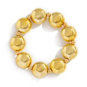 Bracelet à perles en métal doré poli avec finition miroir géométrique pour femme
