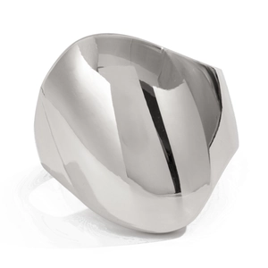 Macro detail of high-polished irregular silver metal bracelet with a sculptural texture
