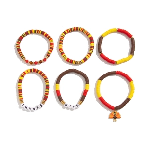 6-teiliges Thanksgiving-Armband-Set mit Truthahn-Anhänger und bunten Perlen