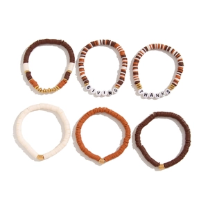Detail of 6pcs Thanksgiving beaded bracelets with GIVING and THANKS letter beads